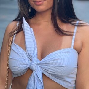 Kaos Light Blue Striped Crop Top